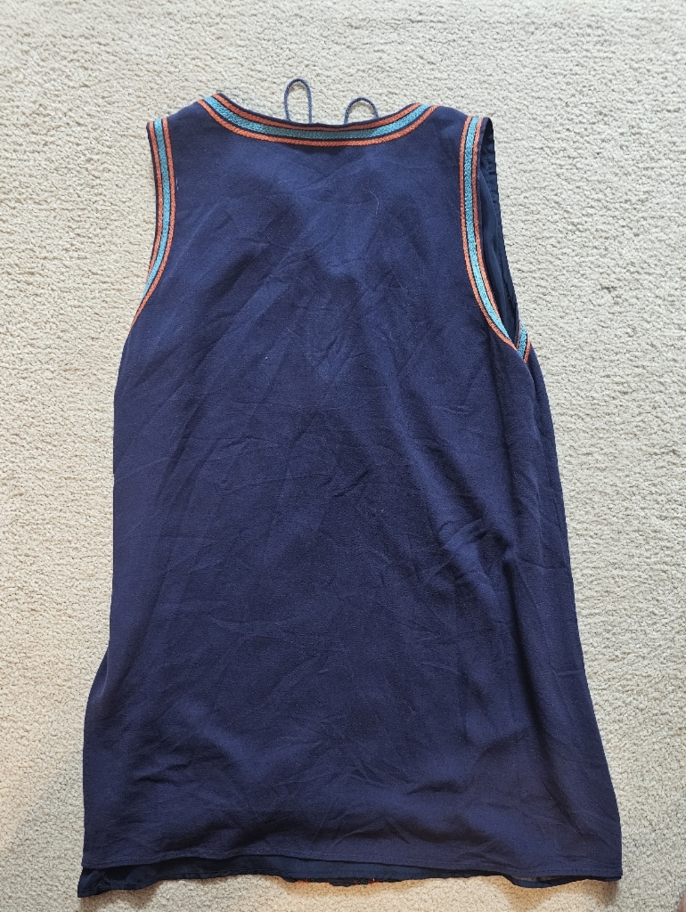 THML Navy Sleeveless Embroidered Tassel Shift Dress Size Large - Picture 6 of 9
